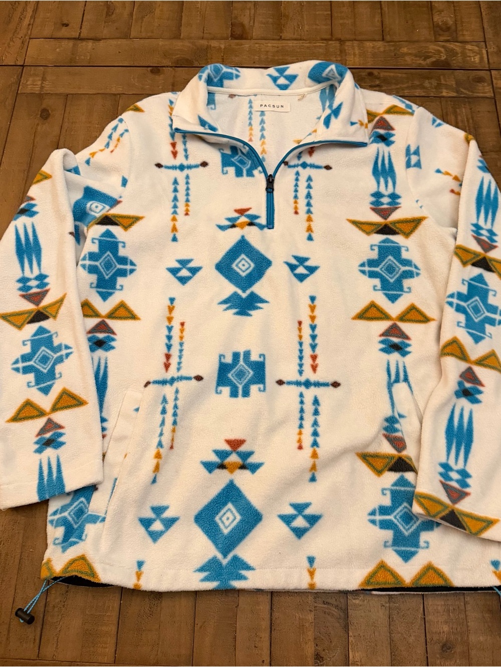 PacSun White Aztec-Print Quarter Zip Fleece Pullover